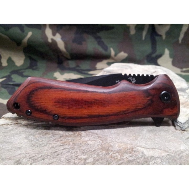 Couteau Elk Ridge Linerlock A/O Lame Acier Carbone/Inox Manche Bois ERA002PW - Livraison Gratuite