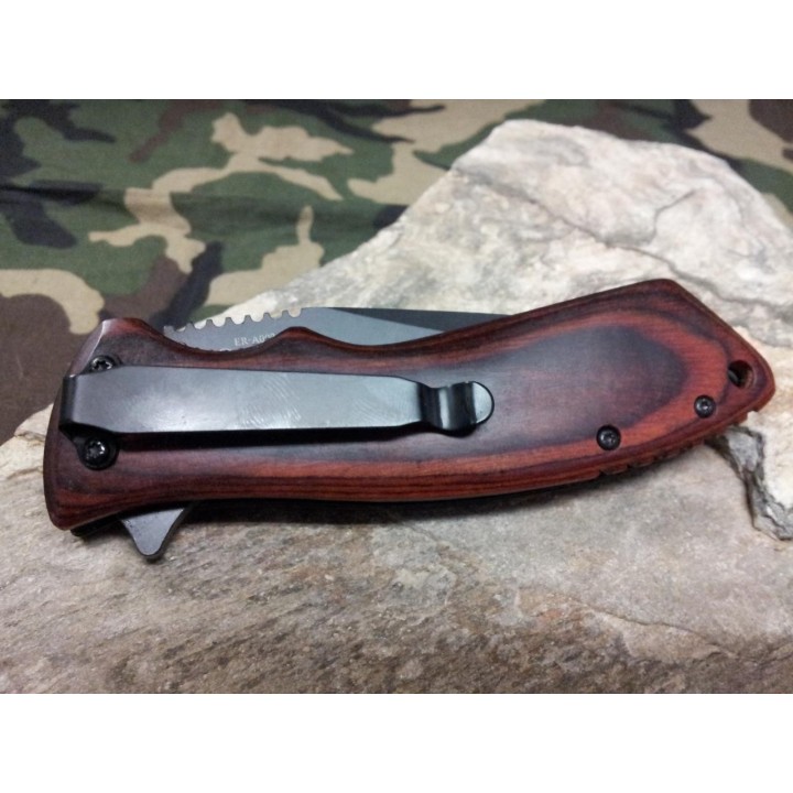 Couteau Elk Ridge Linerlock A/O Lame Acier Carbone/Inox Manche Bois ERA002PW - Livraison Gratuite