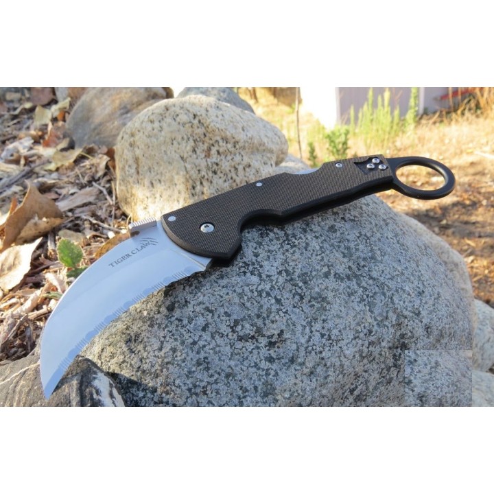 Couteau Karambit Cold Steel Tiger Claw Acier CTS-XHP Serrated Manche G-10 Tri-Ad lock CS22KFS - Livraison Gratuite
