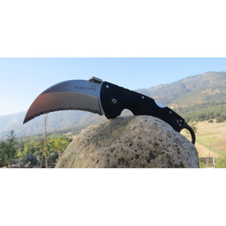 Couteau Karambit Cold Steel Tiger Claw Acier CTS-XHP Serrated Manche G-10 Tri-Ad lock CS22KFS - Livraison Gratuite