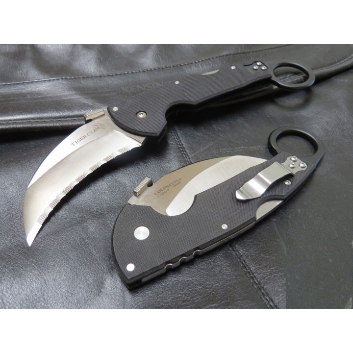 Couteau Karambit Cold Steel Tiger Claw Acier CTS-XHP Serrated Manche G-10 Tri-Ad lock CS22KFS - Livraison Gratuite