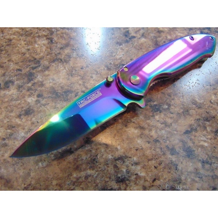 Lot de 3 Couteaux Tac Force Framelock Rainbow A/O Lame Acier 440 Manche Acier Rainbow TF862RB - Livraison Gratuite