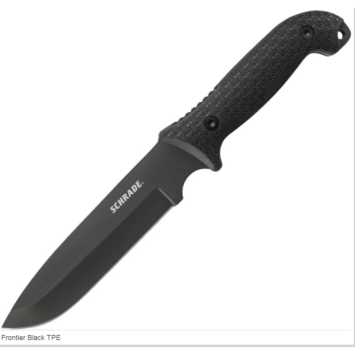 Couteau Bushcraft Schrade Frontier Black TPE Carbone 1095 Manche TPE Etui Nylon SCHF52 - Livraison Gratuite