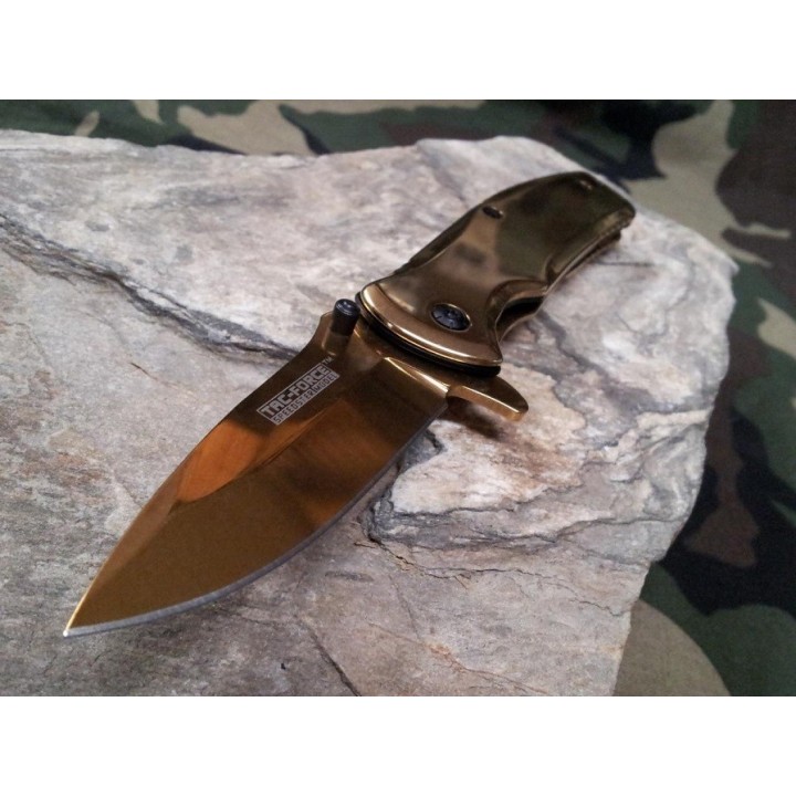 Lot de 3 Couteaux Tac Force Framelock A/O Gold Lame Acier 440 Manche Acier TF848GD - Livraison Gratuite
