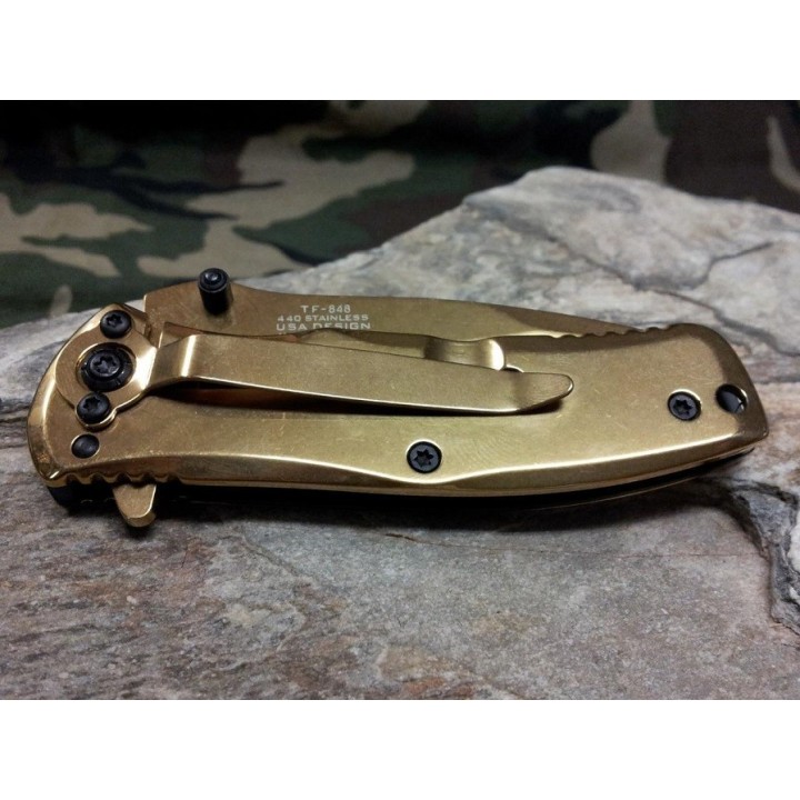Lot de 3 Couteaux Tac Force Framelock A/O Gold Lame Acier 440 Manche Acier TF848GD - Livraison Gratuite