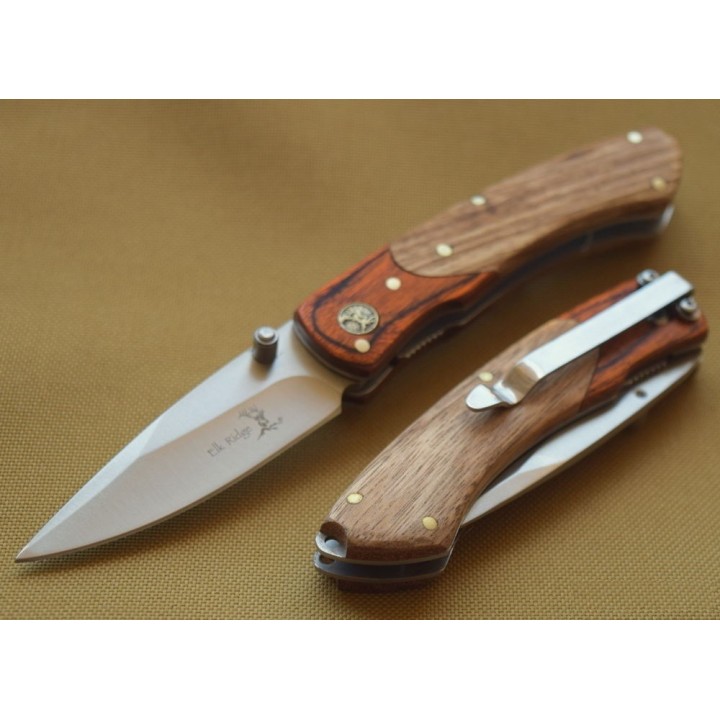 Lot de 3 Couteaux Elk Ridge Gentleman Linerlock Two Tone Lame Acier 440 Manche Bois ER301 - Livraison Gratuite