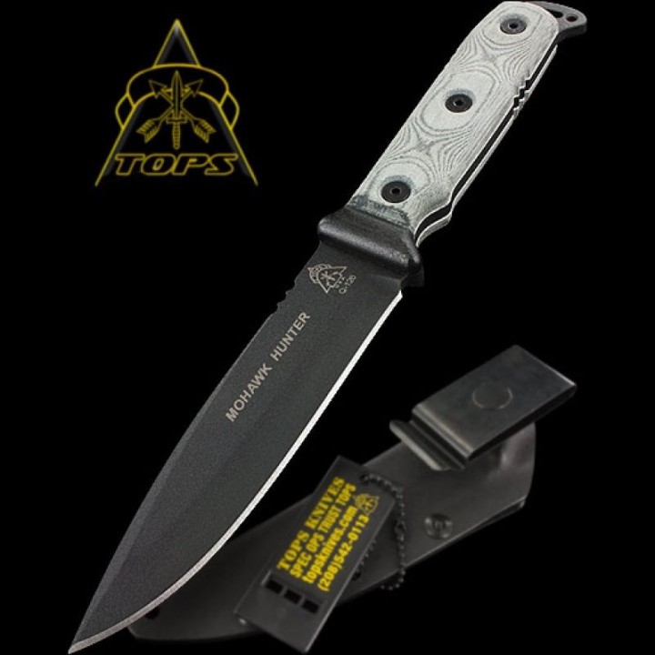 Couteau Tops Mohawk Hunter Acier Carbone 1095 Manche Micarta Etui Kydex Made In USA TPH01 - Livraison Gratuite