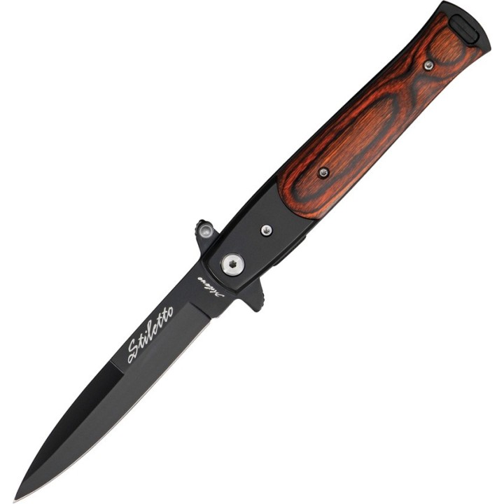 Couteau Stiletto Tac Folder Assisted Opening Lame Acier Carbone/Inox Manche Bois TF428WB - Livraison Gratuite
