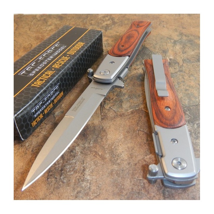 Lot de Couteaux 3 Stiletto Tac Folder A/O Lame Acier Carbone/Inox Manche Bois TF428W - Livraison Gratuite