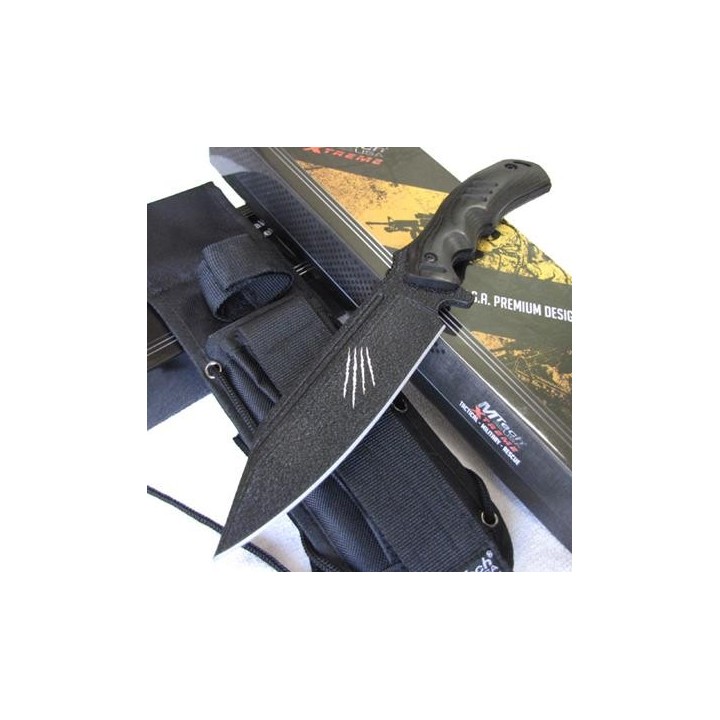 Couteau de Survie Combat Buschraft Lame Acier 440 Manche Bois Etui Nylon Molle MTX8143 - Livraison Gratuite