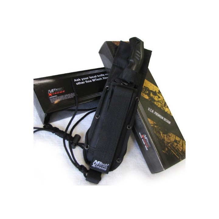 Couteau de Survie Combat Buschraft Lame Acier 440 Manche Bois Etui Nylon Molle MTX8143 - Livraison Gratuite