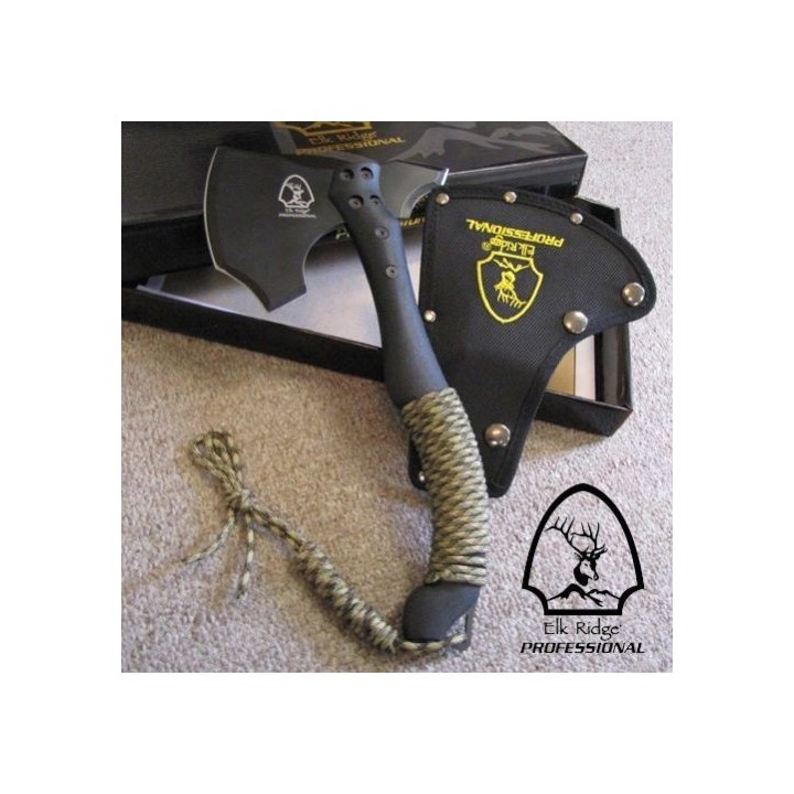 Hache Tomahawk Elk Ridge Professional Outdoor Axe Black Acier 440C Manche Abs/Paracorde Etui Nylon EPAXE1BK - Livraison Gratuite