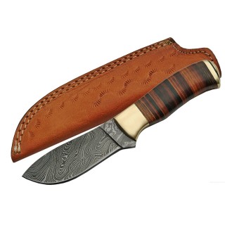 Couteau Pukko Damas Lame Acier 256 Couches Manche Cuir Etui Cuir DM1125 - Livraison Gratuite