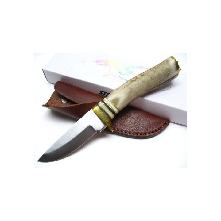 Couteau Steel Stag Whitetail Skinner Lame Acier Inox Manche Bois de Cerf Etui Cuir SS7003 - Livraison Gratuite