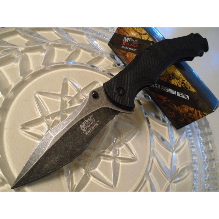 Couteau Mtech Military A/O Lame Acier 440C Stonewash Manche Black G-10 MTXA840BK - Livraison Gratuite