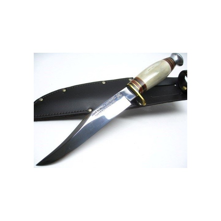 Couteau Bowie Sheffield Lame Carbone Manche Bois de Cerf Etui Cuir Made In England SHE001 -  Livraison Gratuite