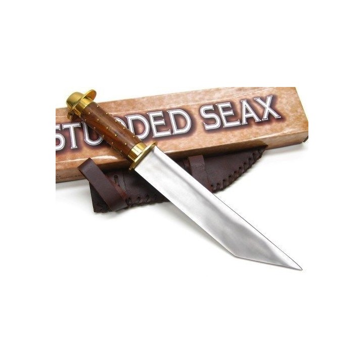 Couteau De Viking Seax Lame Acier Inox Manche Bois Etui Cuir PA3341 - Livraison Gratuite