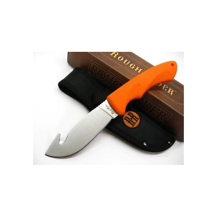 Couteau de Chasse à dépecer Guthook Lame Acier Inox Manche Abs Orange Etui Nylon RR1446 - Livraison Gratuite