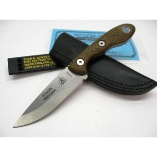 Couteau TOPS Scandi Trekker 3.5 Carbone 1095 Manche Micarta Etui Cuir Made USA TPSTREK35 - Livraison Gratuite