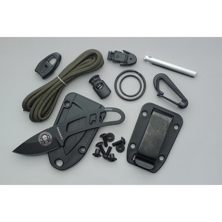 Couteau de Survie Esee Candiru Series Black Acier 1095 Made USA Etui Cordura + Kit ESCANBKIT - Livraison Gratuite