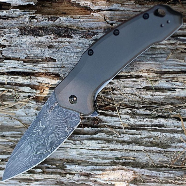 Couteau Kershaw Link Damas A/O Lame Acier Damas Manche Aluminium Made In USA KS1776GRYDAM - Livraison Gratuite
