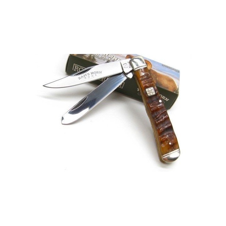 Couteau Rough Rider Ram's Horn Trapper Lames Acier Carbone/Inox Manche Corne de Bélier RR1509 - Livraison Gratuite