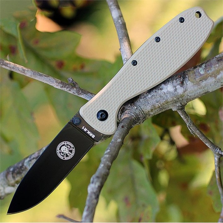 Couteau Esee Zancudo Desert Tan Lame Black Acier D2 Manche FRN Framelock BRKR2DTB - Livraison Gratuite