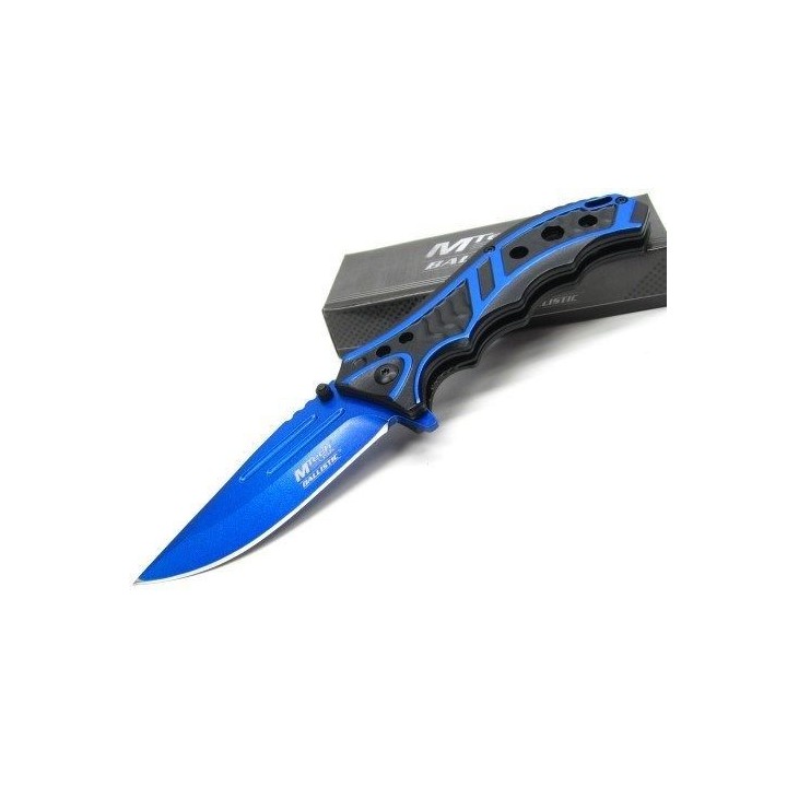 Couteau Mtech Black/Blue A/O Lame Acier Inox Manche Alu Linerlock MTA907BL - Livraison Gratuite