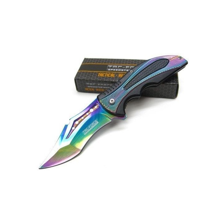 Couteau TAC-FORCE A/O Black Titanium RAINBOW Acier Inox Manche Aluminium TF931RB - Livraison Gratuite