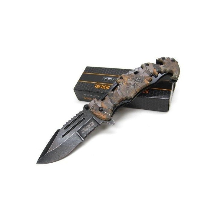 Couteau Tac-Force Rescue A/O Lame Acier 440 Serr Manche ABS Camo TF932CA - Livraison Gratuite