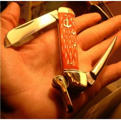 Couteau de Marin Démanilleur Manche Os Rough Rider Marlin Spike Amber Jigged Bone RR576 - Livraison Gratuite