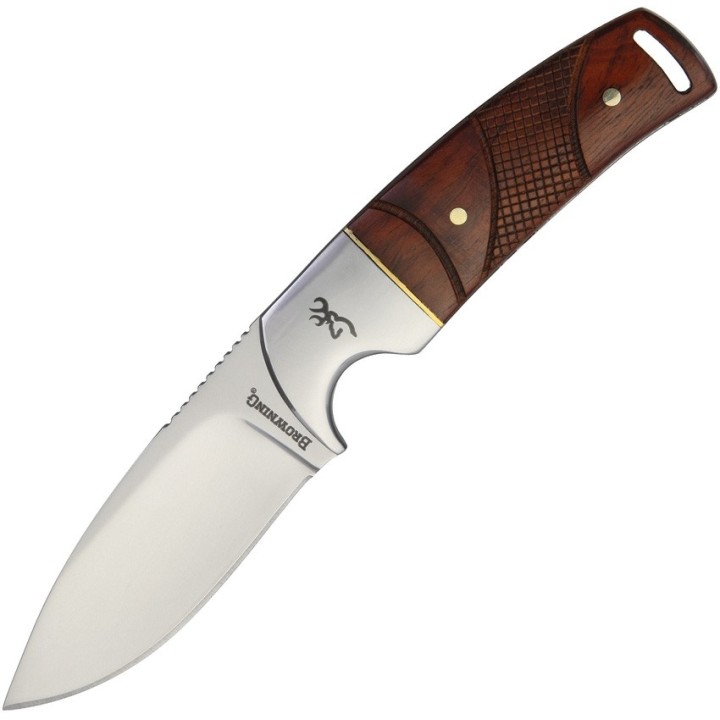 Couteau De Chasse Bushcraft Browning Fixed Blade Cocobolo Acier Inox Manche Bois Etui Cuir BR0229 - Livraison Gratuite