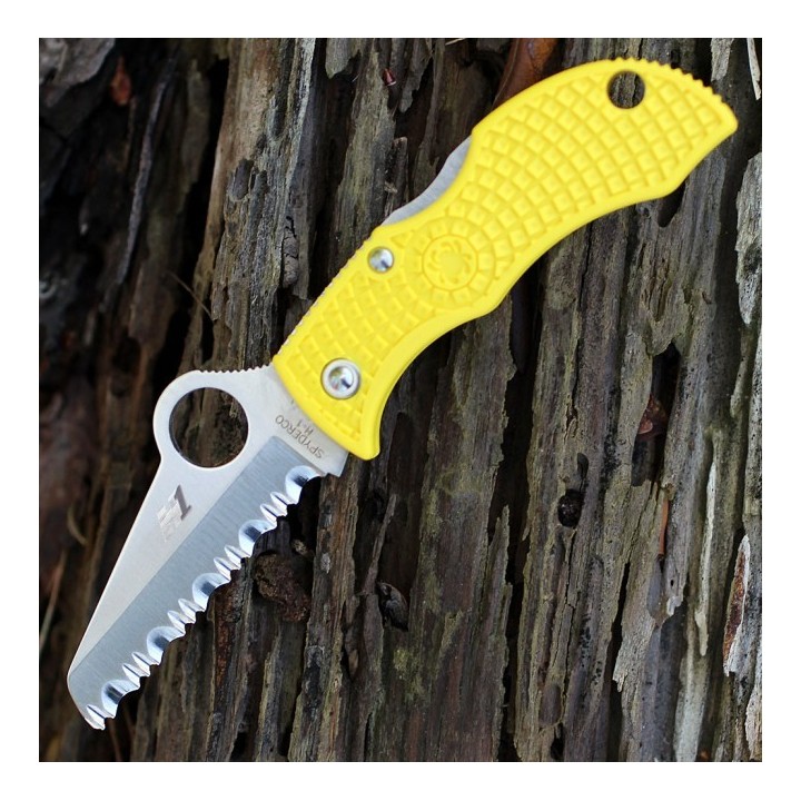 Couteau Spyderco Manbug Salt Lame Acier H1 Serrated Manche Yellow FRN Lockback Made Japan SCMYLS - Livraison Gratuite