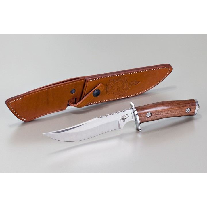 Poignard Maserin Siberian Knife Lame Acier 440 Guilloché Manche Bois Etui Cuir Made In Italy MAS987 - Livraison Gratuite