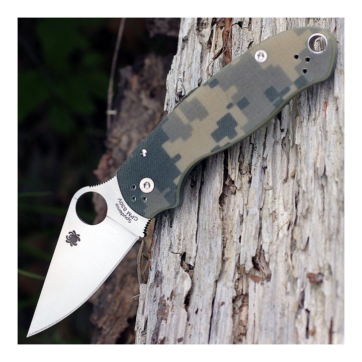 Couteau Spyderco Para Military 3 Camo Lame Acier CPM-S30V Manche G-10 Camo Made In USA SC223GPCMO - Livraison Gratuite