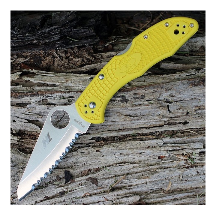 Couteau Spyderco SALT 2 Lame Acier H1 Serrat Manche Yellow Backlock Made In Japan SC88SYL2 - Livraison Gratuite