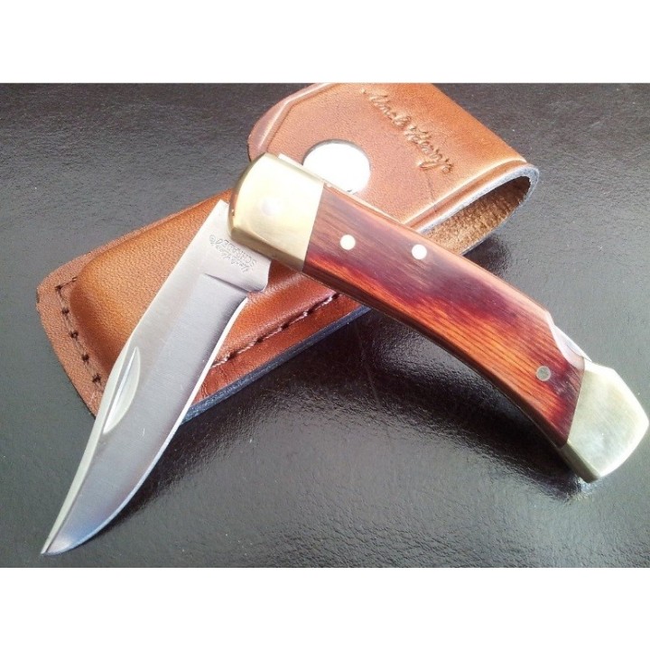 Couteau Schrade Uncle Henry Smoky Acier 7Cr17 Manche Bois Lockback Etui Cuir SCHLB5 - Livraison Gratuite