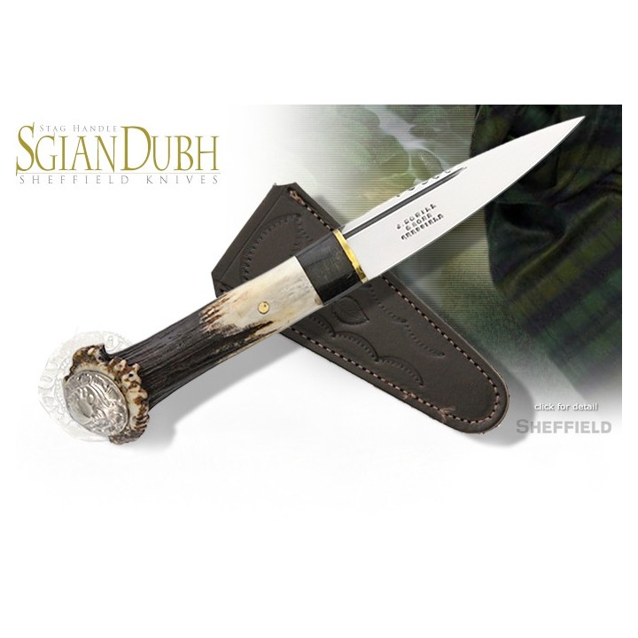 Couteau Dague Scottish Dirk Sheffield Sgian Dhu Crown Stag Manche Bois de Cerf Made England SHE021 - Livraison Gratuite