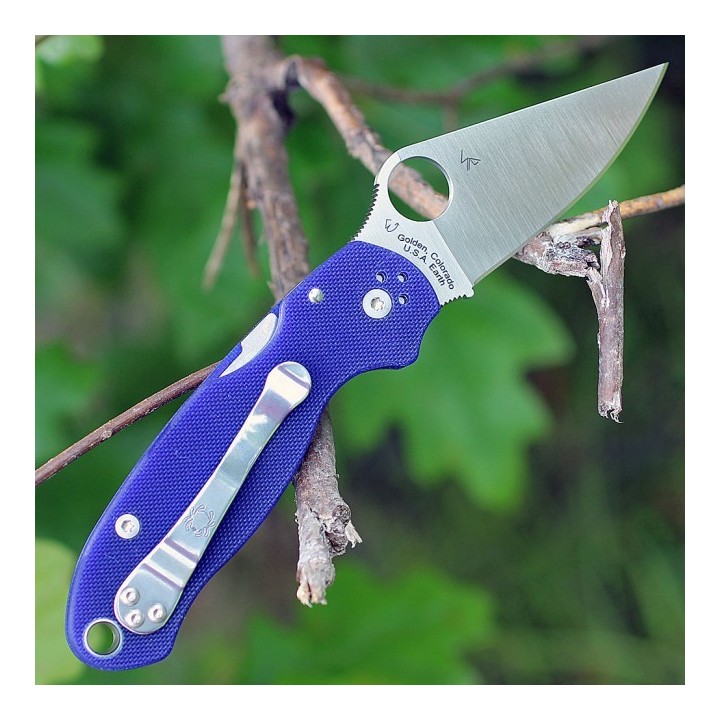 Couteau Spyderco Para-Military 3 G-10 Dark Blue Acier CPM-S110V Manche G-10 Made USA SC223GPDBL - Livraison Gratuite