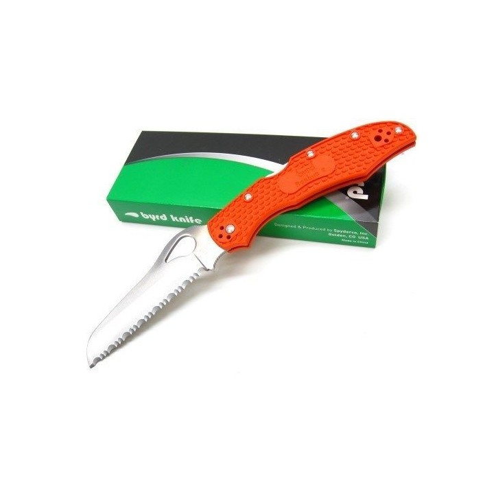 Couteau Spyderco Byrd Cara Cara 2 Orange Rescue Lame Acier 8Cr13MoV Serr Manche FRN BY17SOR2 - Livraison Gratuite