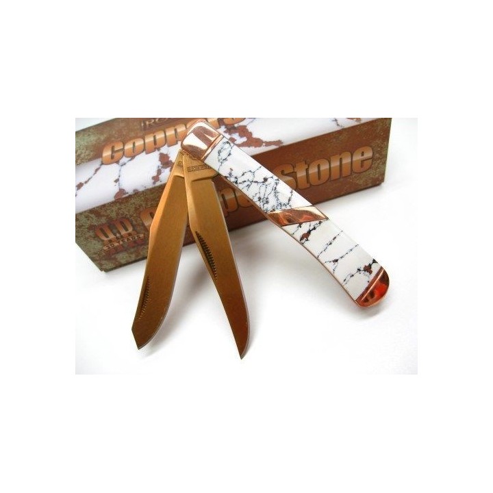 Couteau Canif Rough Rider Copperstone Trapper 2 Lames Acier 440 Manche Imitation Pierre RR1527 - Livraison Gratuite