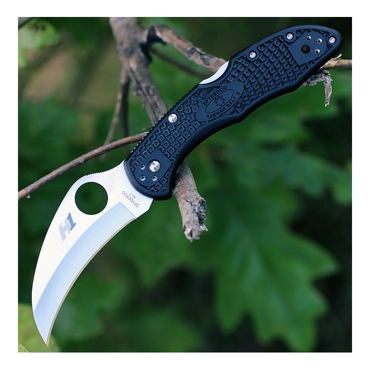 Couteau Spyderco Tasman Salt 2 Hawkbill Salt Lame Acier H1 Manche Black FRN Made Japan SC106PBK2 - Livraison Gratuite
