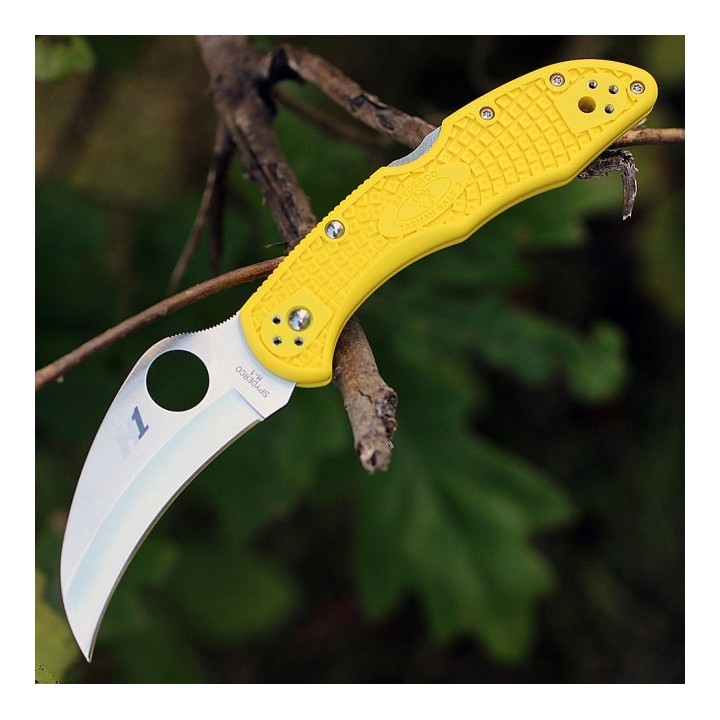 Couteau Spyderco Tasman Salt 2 Hawkbill Salt Lame Acier H1 Manche Yellow FRN Made Japan SC106PYL2 - Livraison Gratuite