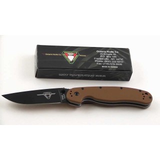 Couteau Ontario RAT-1 Acier AUS-8 Black Manche Fibre de Nylon Coyote brown Linerlock ON8846CB - Livraison Gratuite