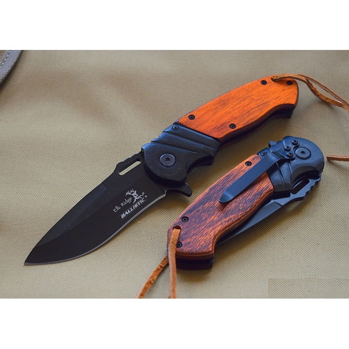 Couteau Elk Ridge Farmer A/O Lame Acier 440 Manche Bois Linerlock Clip ERA003BW - Livraison Gratuite