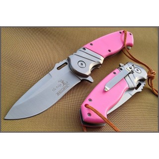 Couteau Elk Ridge Pink Lady A/O Lame Acier 440 Manche ABS Linerlock Clip ERA003PK - Livraison Gratuite