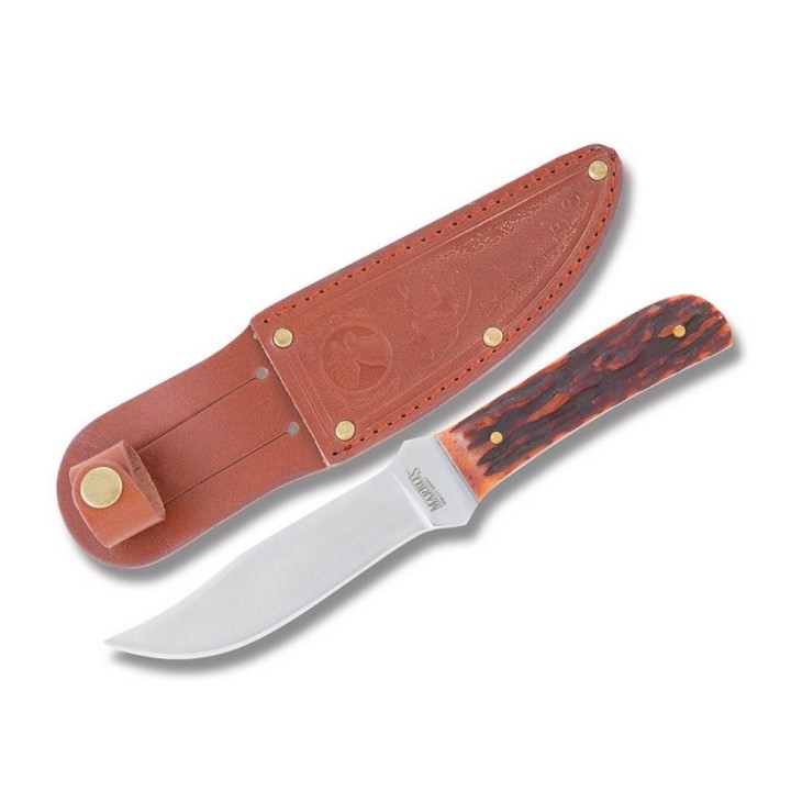Couteau De Chasse Marbles Stag Bone Lame Acier 440 Manche Os Etui Cuir MR403 - Livraison Gratuite
