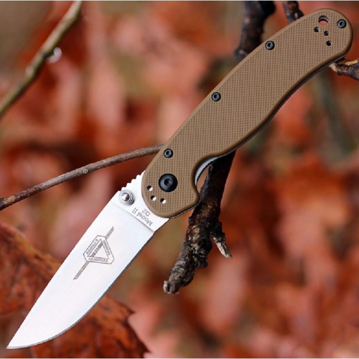 Couteau Ontario Rat II D2 Coyote Brown Manche FRN  Lame Acier D2 Linerlock Clip ON8828CB - Livraison Gratuite