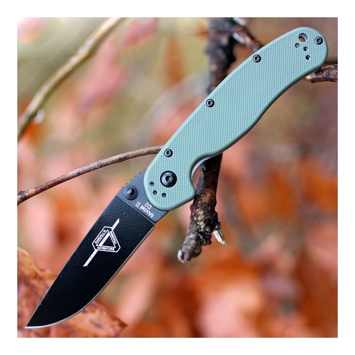 Couteau Ontario Rat II D2 Military Manche FRN OD Green Lame Acier D2 Linerlock  ON8830OD - Livraison Gratuite