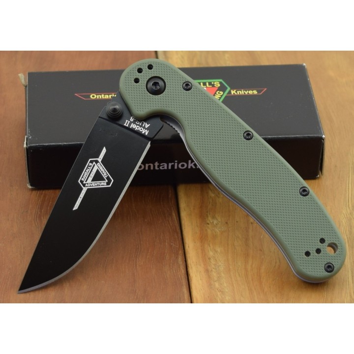 ON8861OD Couteau ONTARIO RAT II OD Green Lame Acier AUS8 Manche Nylon Linerlock - Livraison Gratuite